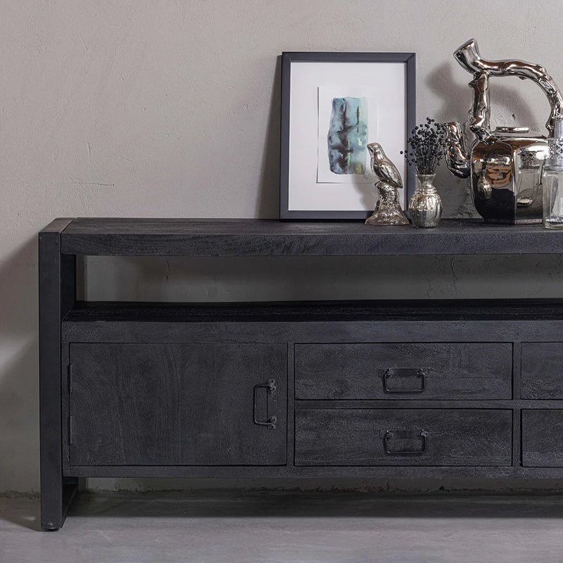 TV nábytek z mangového dřeva Seattle Black 220 cm Mahom