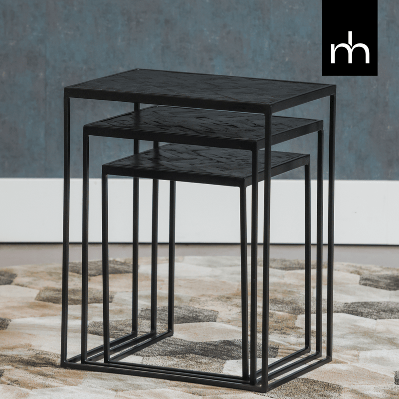 Konferenční stolky z mangového dřeva Dayton Black sada 3 ks Mahom