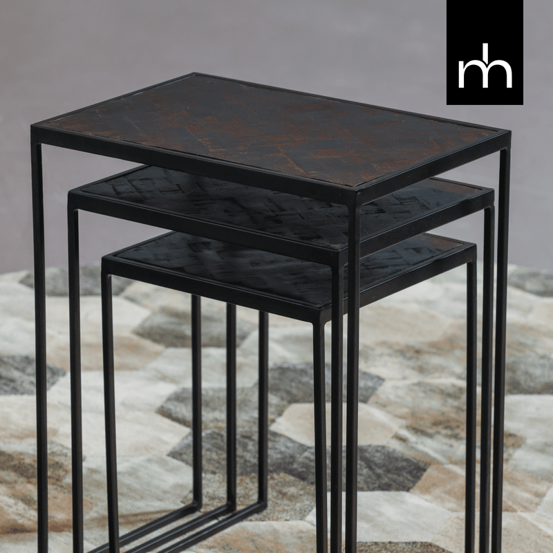 Konferenční stolky z mangového dřeva Dayton Black sada 3 ks Mahom