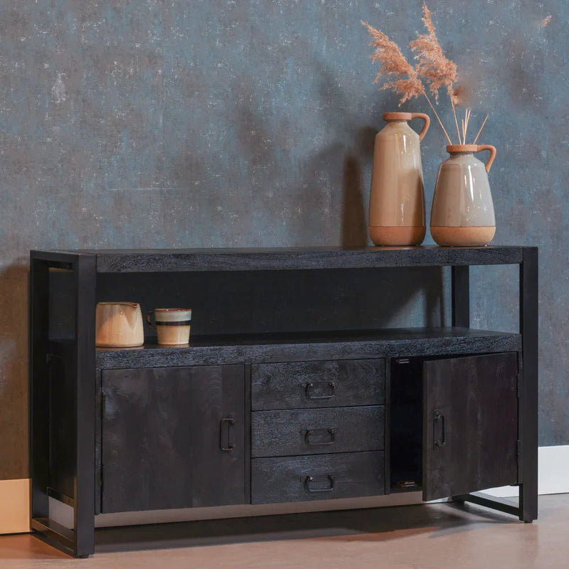 Příborník z mangového dřeva Pittsburgh Black 140 cm Mahom