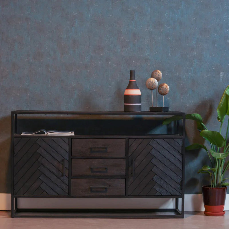 Příborník z mangového dřeva Toronto Black 145x90 cm Mahom