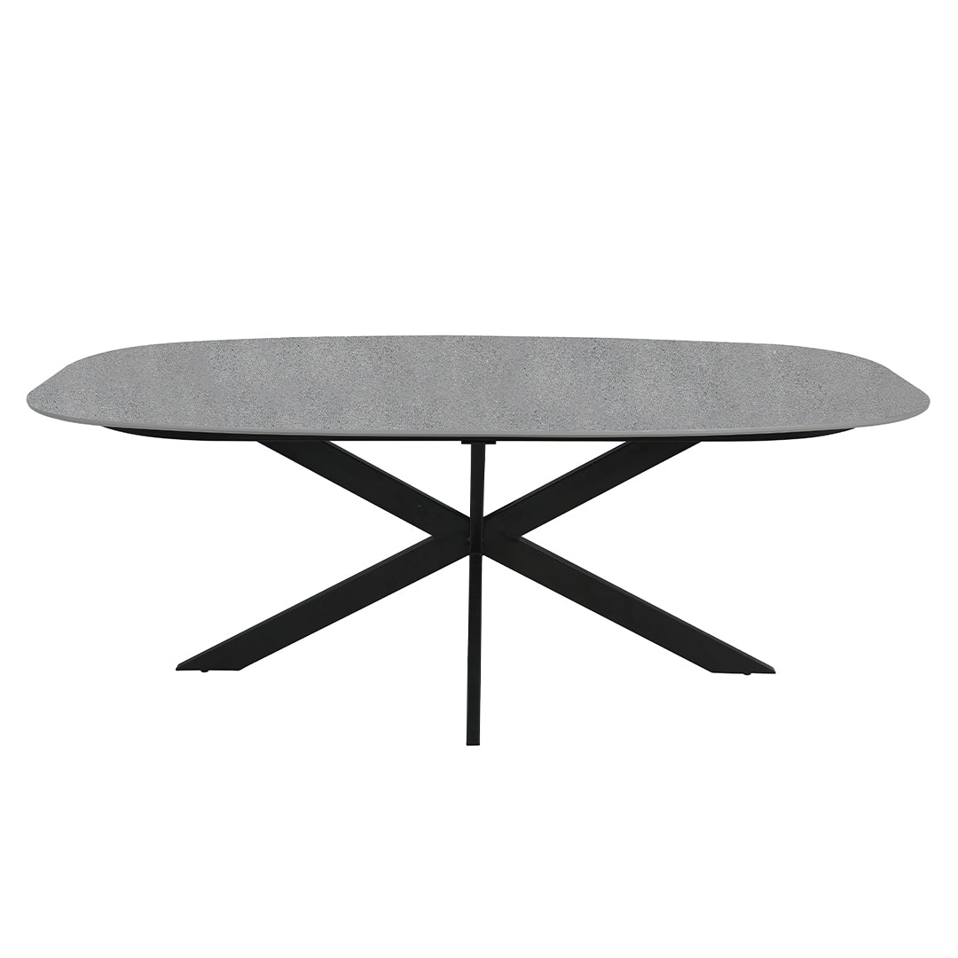 Šedý oválný jidelní stůl
