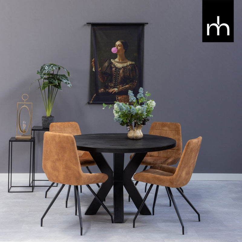 Jídelní židle Toulouse Cognac s černou základnou Mahom