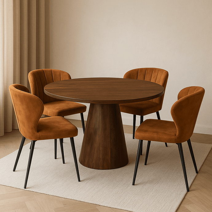 Jídelní stůl z mangového dřeva Nova tmavě hnědý kulatý 130 cm mahagon