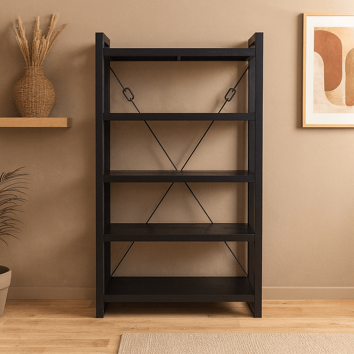 Knihovna z mangového dřeva Minneapolis Black 120 cm Mahom