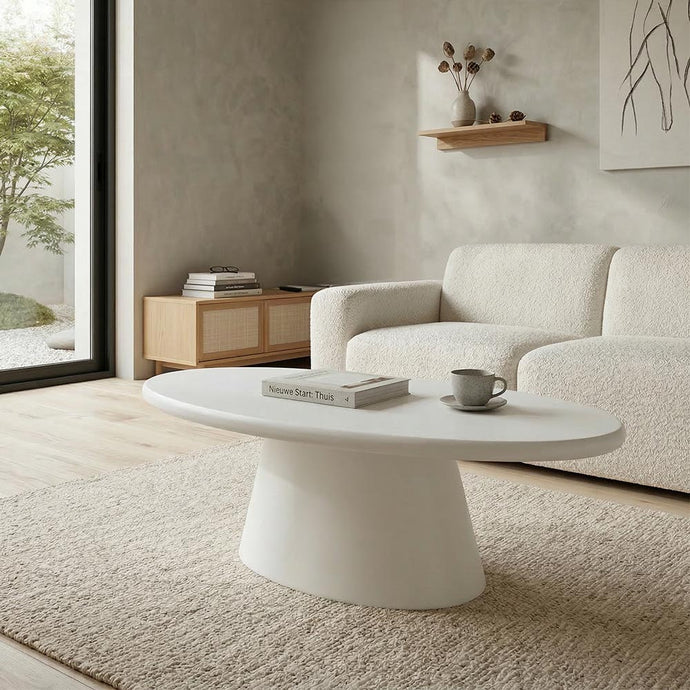 Konferenční stolek Savannah oválný Microcement kuželová noha 120 cm