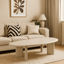 Konferenční stolek Savannah z mikrocementu 120 cm, bíly- mahagon