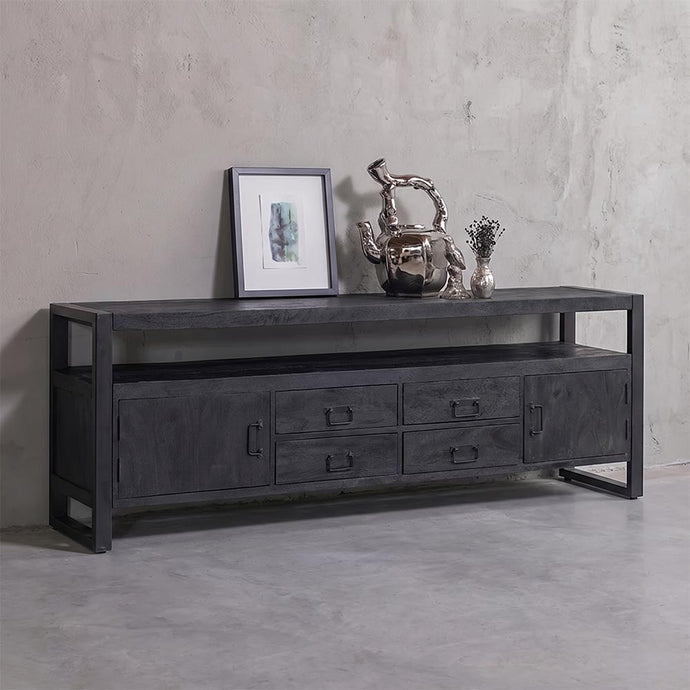 TV nábytek z mangového dřeva Seattle Black 220 cm Mahom