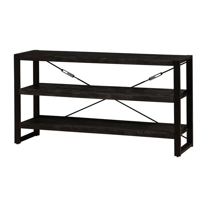 Knihovna z mangového dřeva Britt Black nízka, 150 cm- mahagon