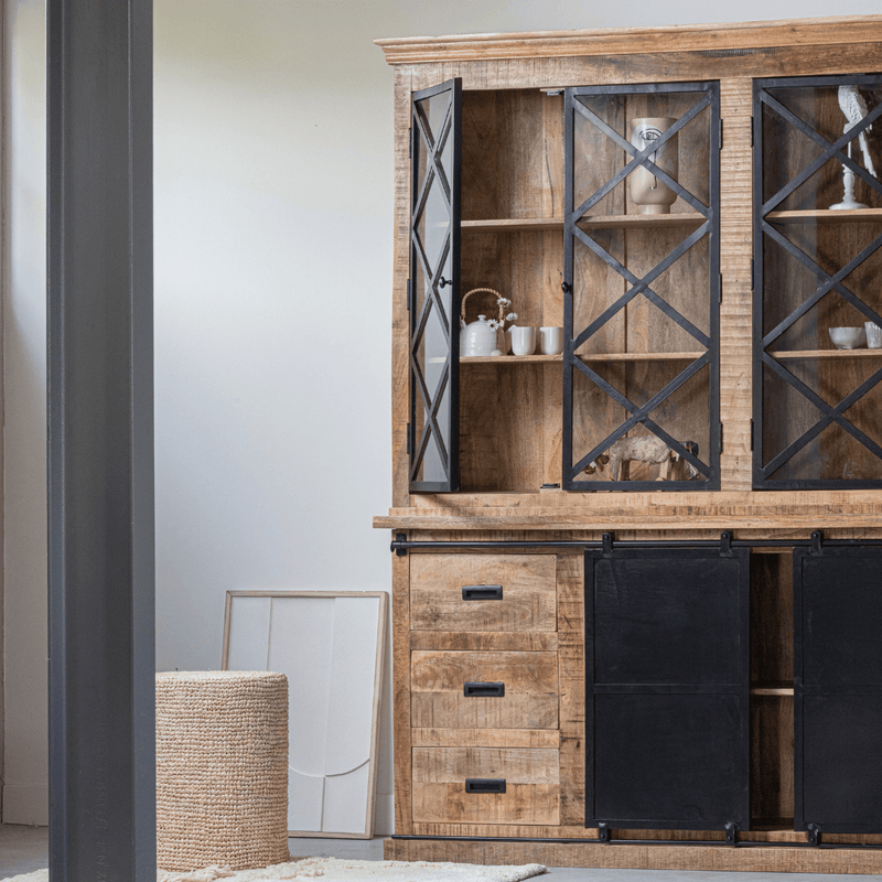 Příborník z mangového dřeva s dvojitými X-dvířky Denver 200 cm Mahom