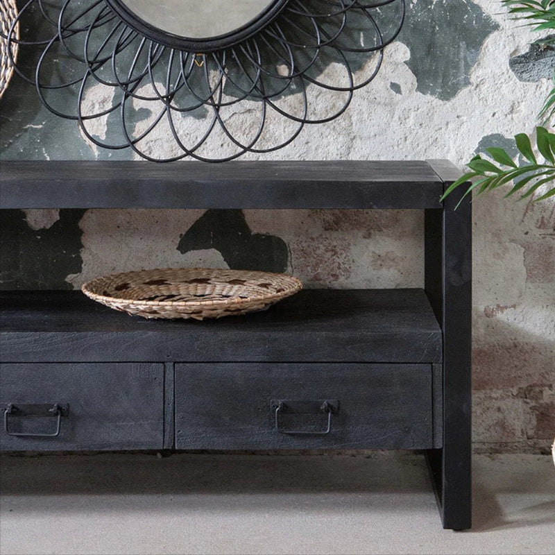 TV skříňka z mangového dřeva Fresno Black 180 cm Mahom