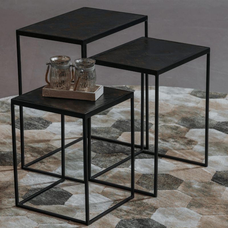 Konferenční stolky z mangového dřeva Dayton Black sada 3 ks Mahom