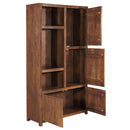 Nástěnná skříň z mangového dřeva Phoenix 120 cm ořech Mahom (3 otevřené přihrádky, 4 dvířka)