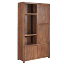 Nástěnná skříň z mangového dřeva Phoenix 120 cm ořech Mahom (3 otevřené přihrádky, 4 dvířka)