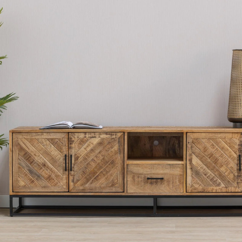 TV skříňka z mangového dřeva s jednou zásuvkou Reno 200 cm Mahom