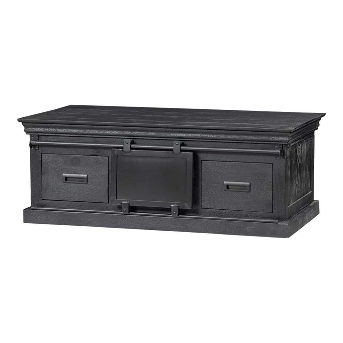 Konferenčný stolík z mangového dreva Portland Black 120 cm 4 zásuvky Mahom