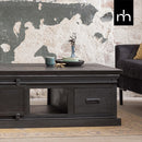 Konferenčný stolík z mangového dreva Portland Black 120 cm 4 zásuvky Mahom