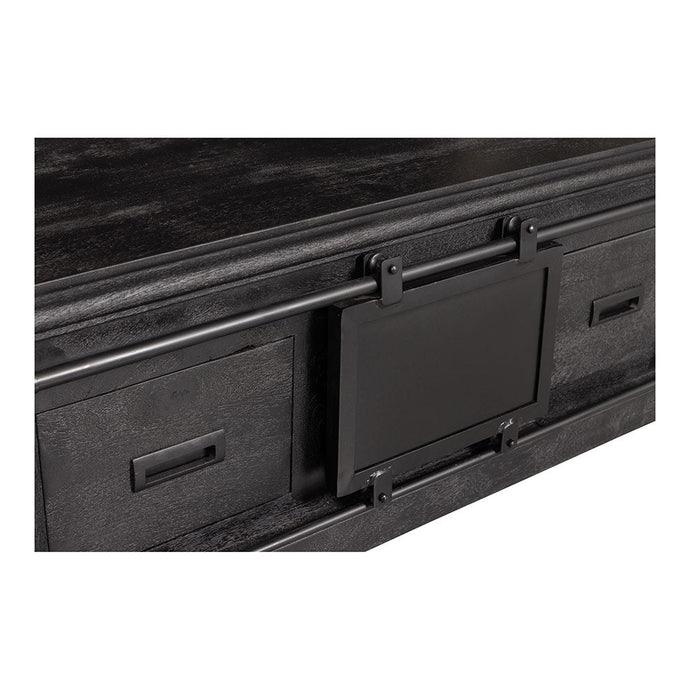 Konferenčný stolík z mangového dreva Portland Black 120 cm 4 zásuvky Mahom